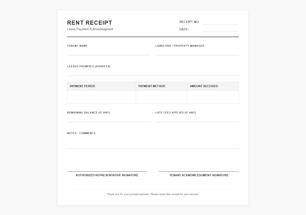Tenant Lease Payment Acknowledgment Template