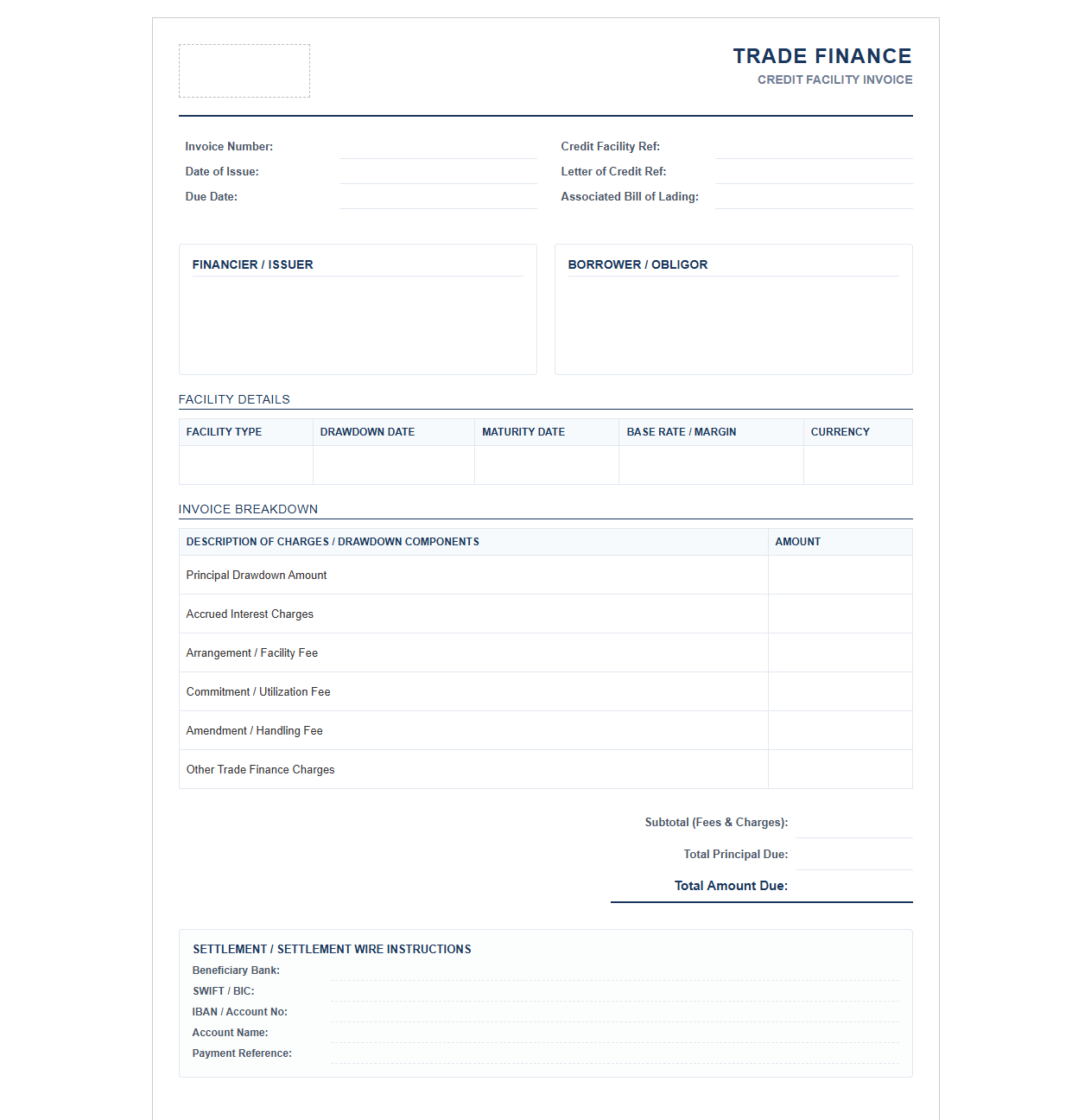 Trade Finance Credit Facility Invoice Template