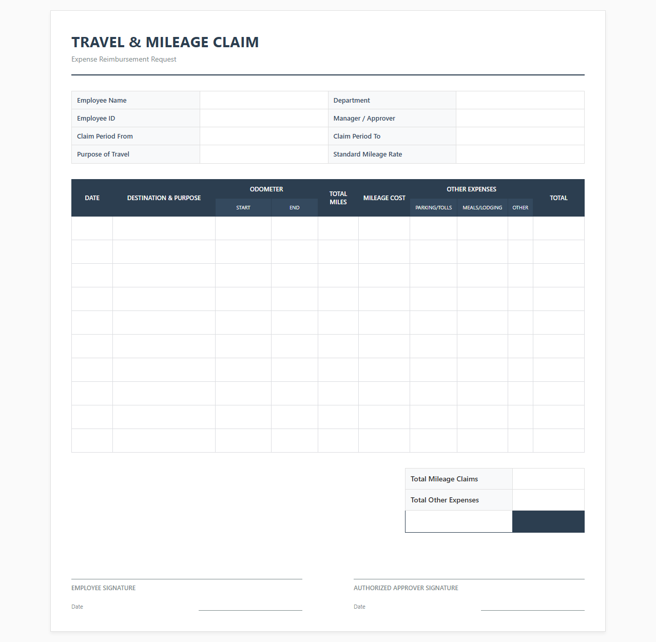Travel Mileage Expense Tracker Template