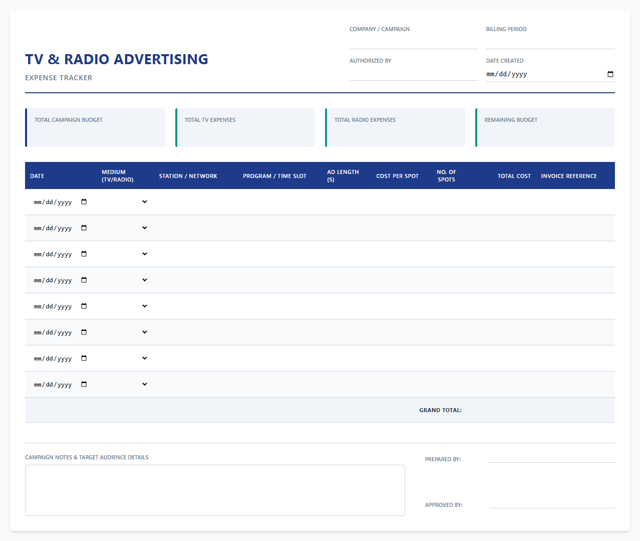 TV and Radio Advertising Expense Tracker