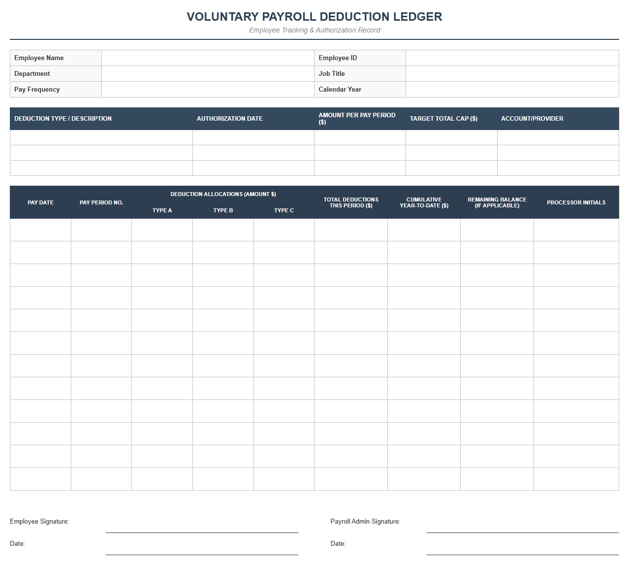 Voluntary Payroll Deduction Tracking Ledger