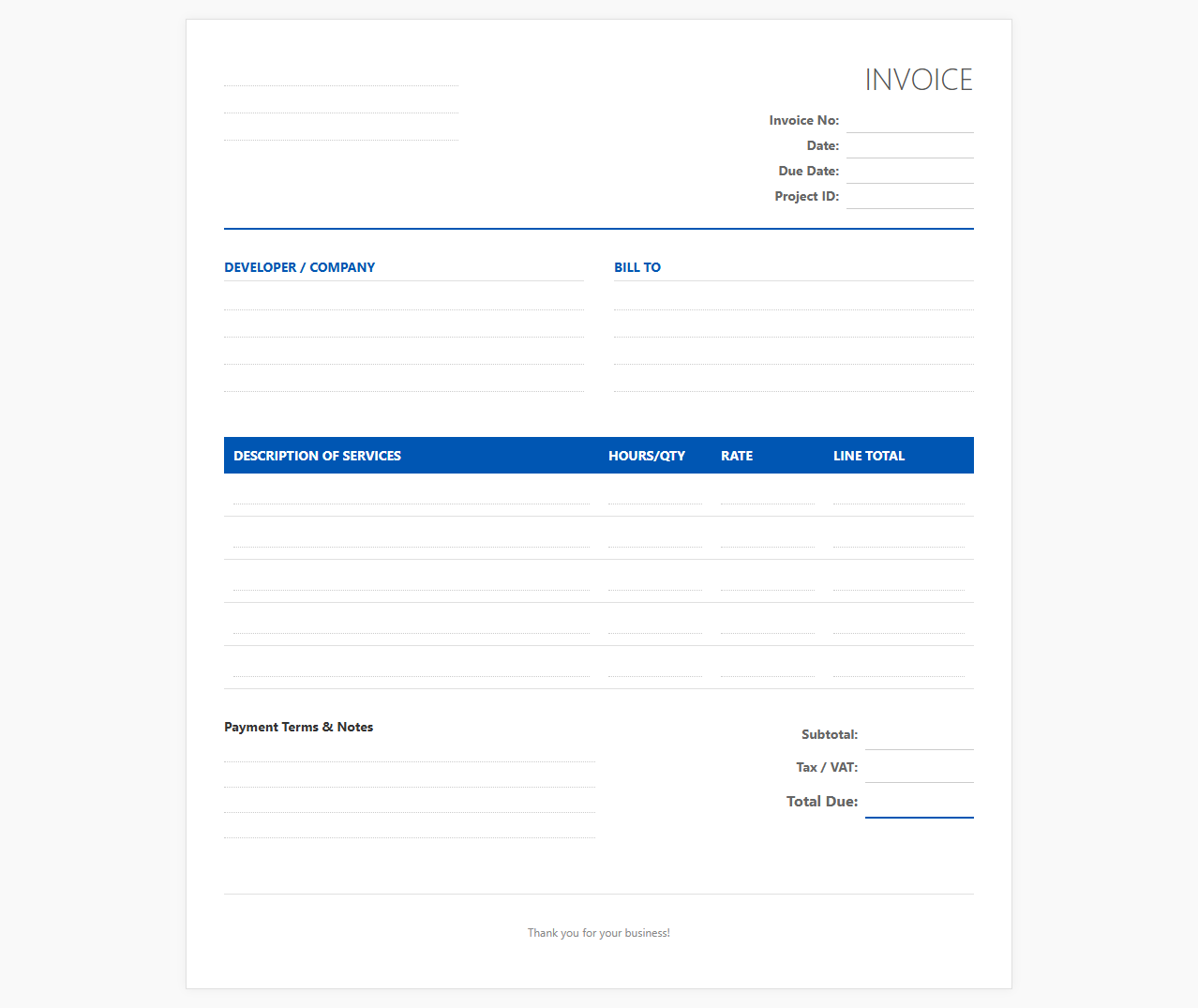 Website Design and Development Invoice