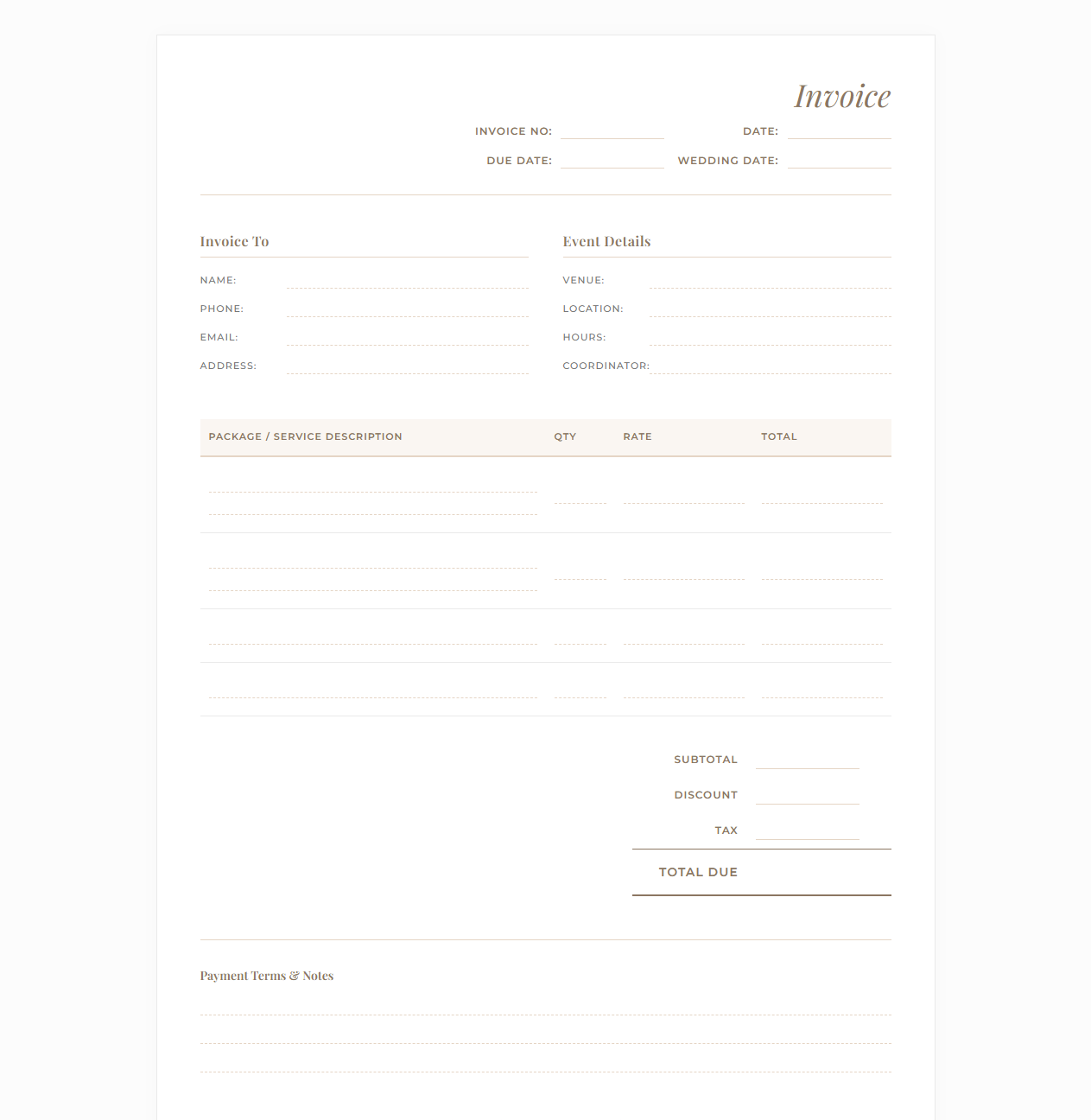 Wedding Photography Invoice Template