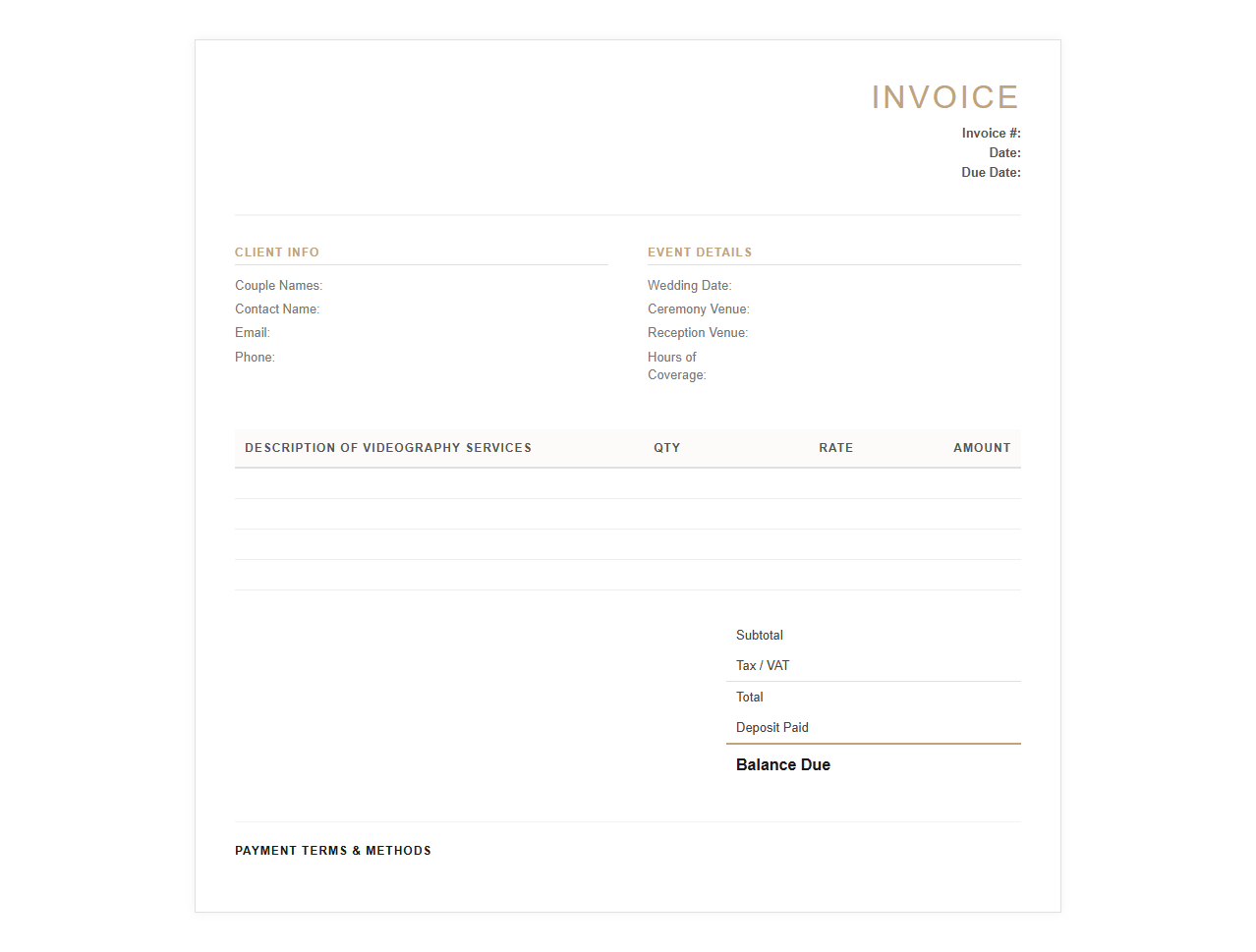 Wedding Videography Invoice Template