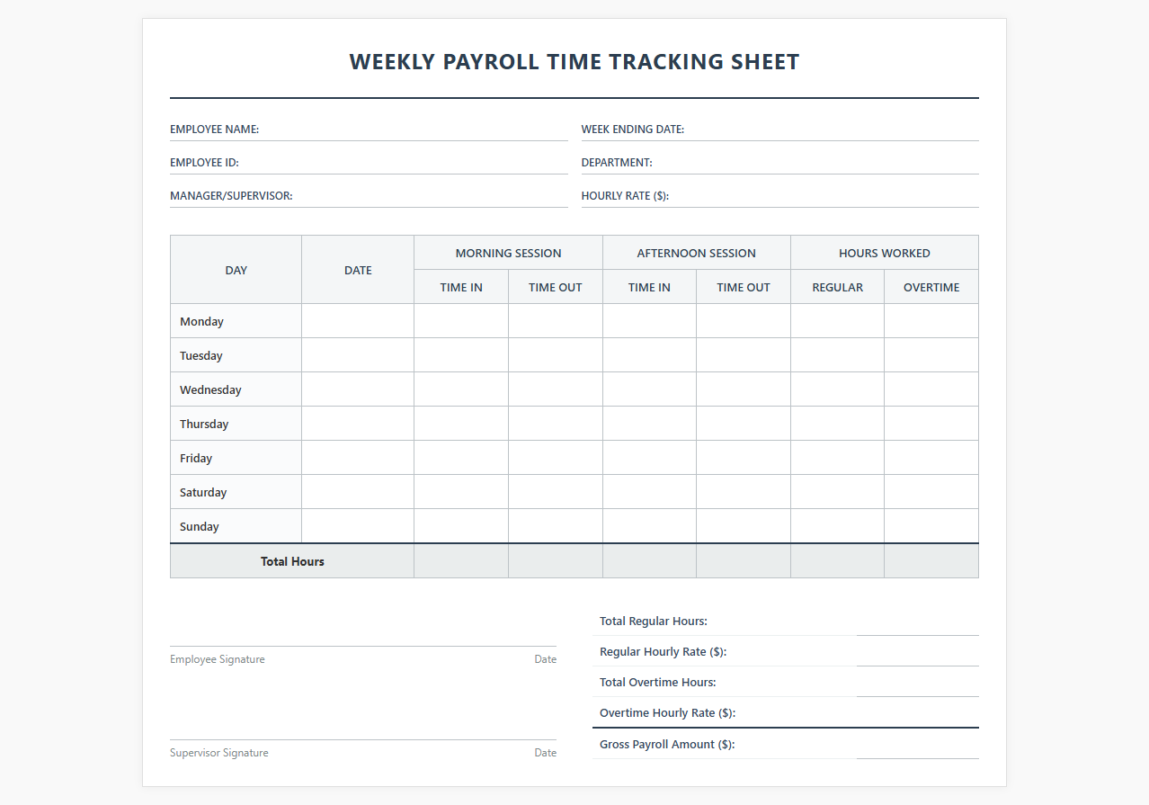 Weekly Payroll Time Tracking Sheet