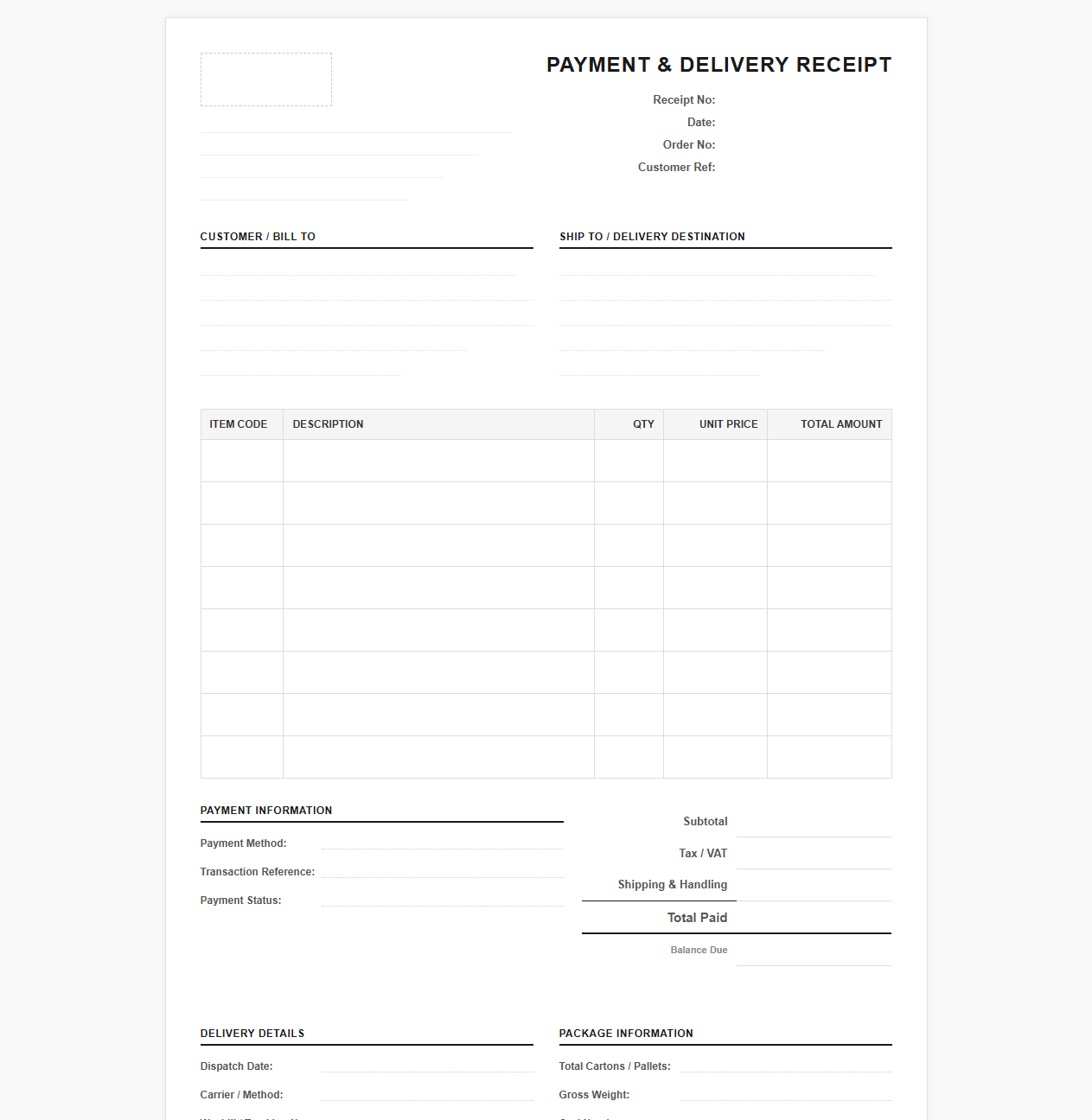 Wholesale Supplier Payment and Delivery Receipt