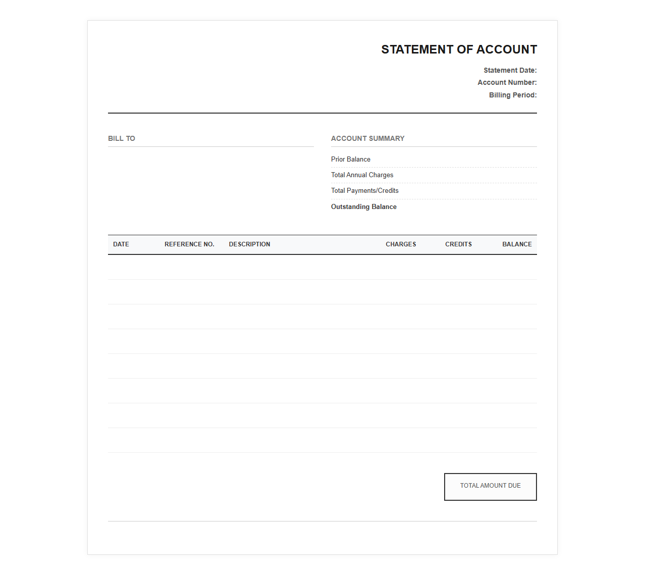 Yearly Statement of Account Template