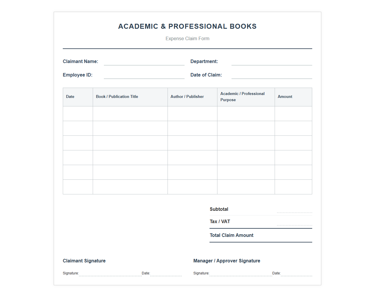Academic and Professional Books Expense Claim Form