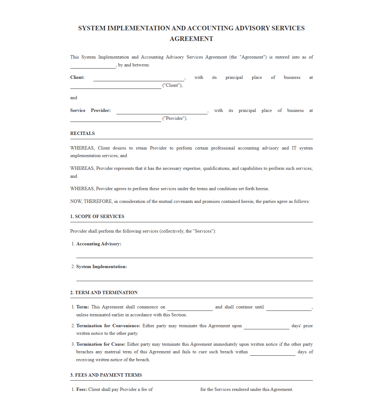 Accounting Advisory and IT System Implementation Agreement