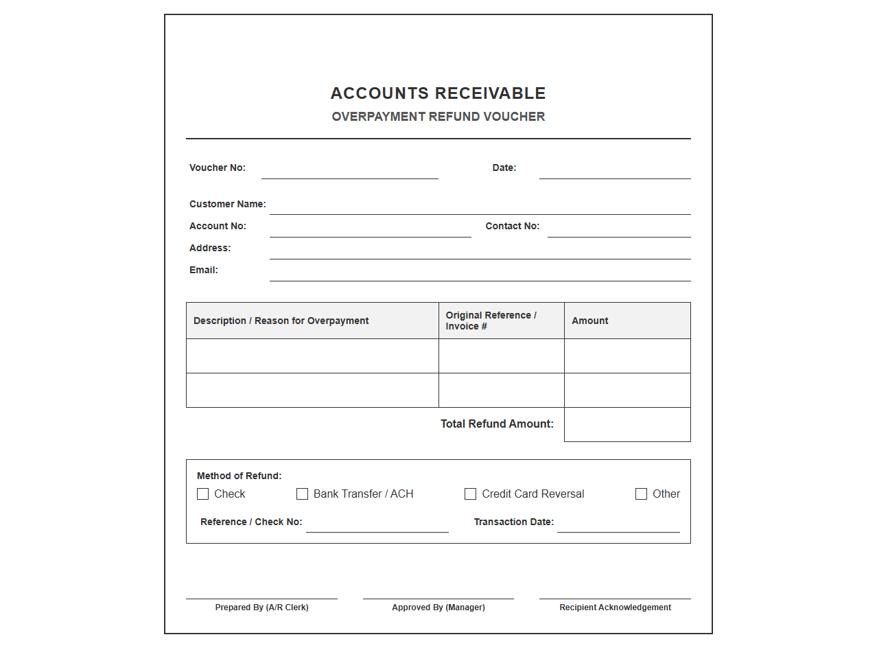Accounts Receivable Overpayment Refund Voucher