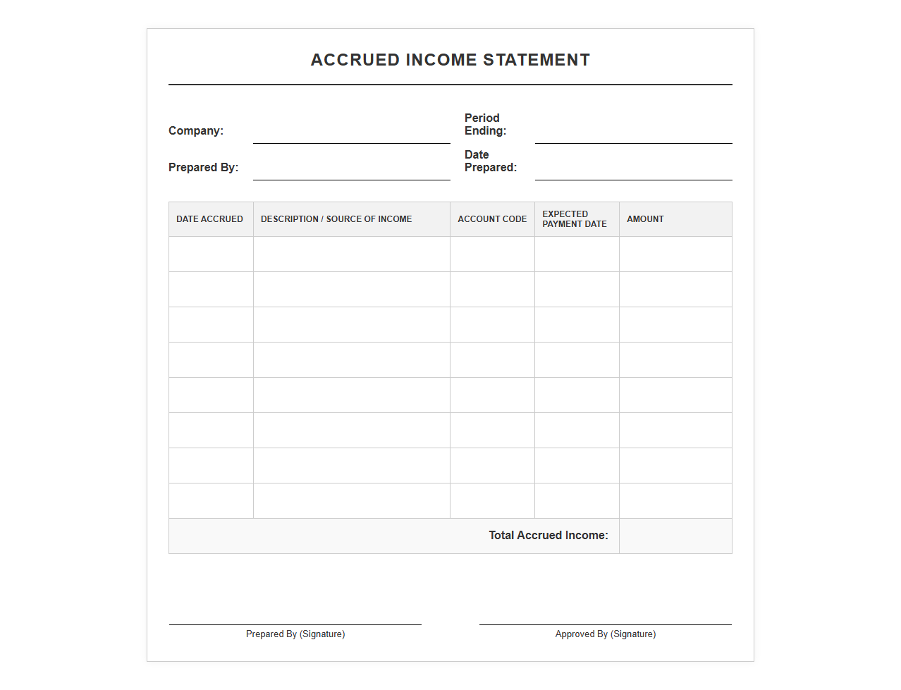 Accrued Income Statement Template