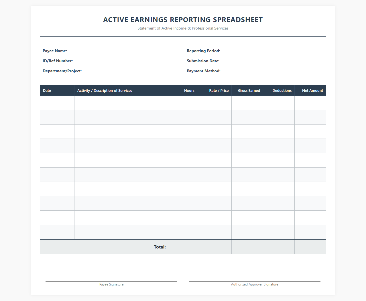 Active Earnings Reporting Spreadsheet