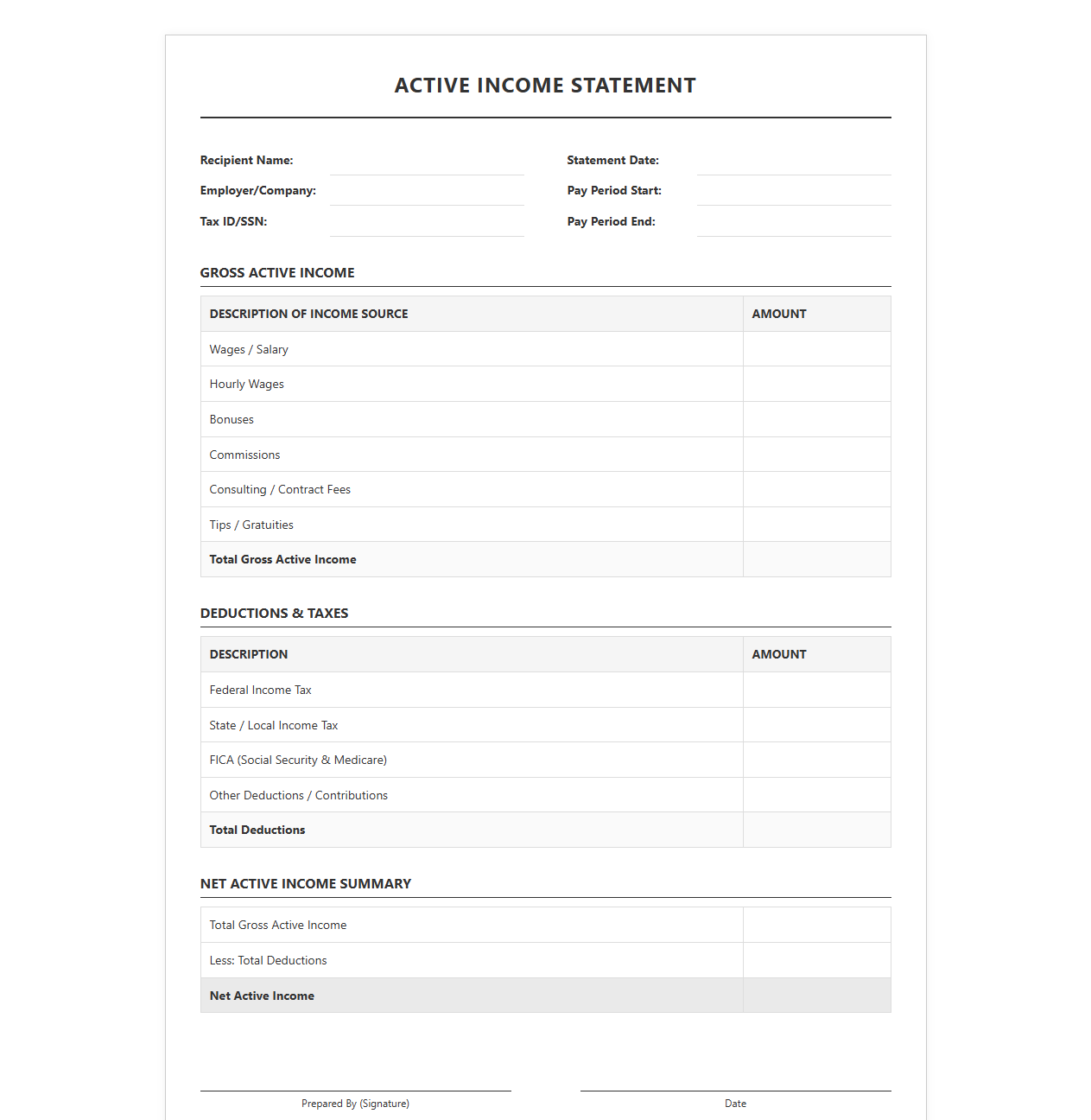 Active Income Statement Template