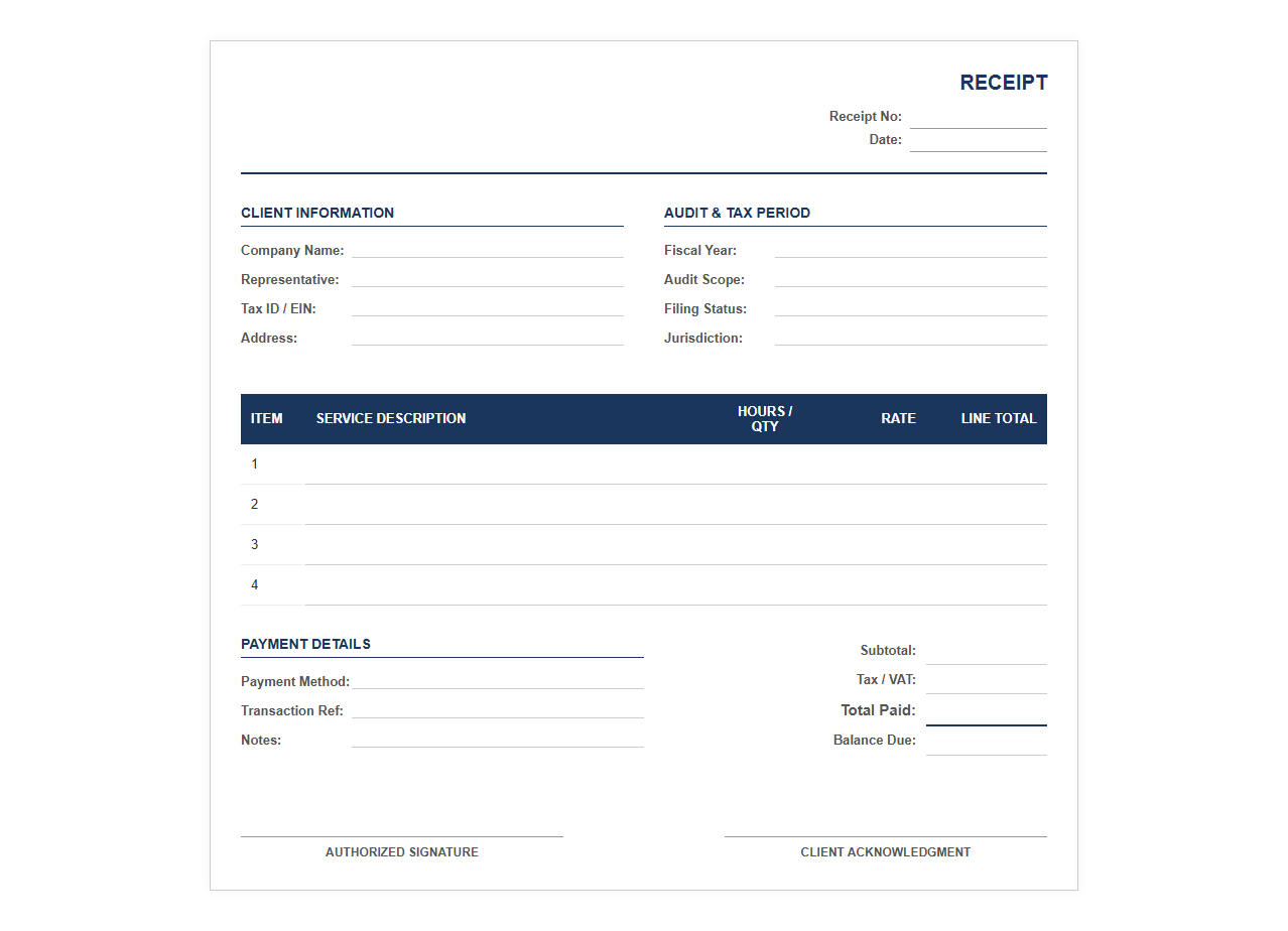 Annual Financial Audit and Tax Filing Receipt