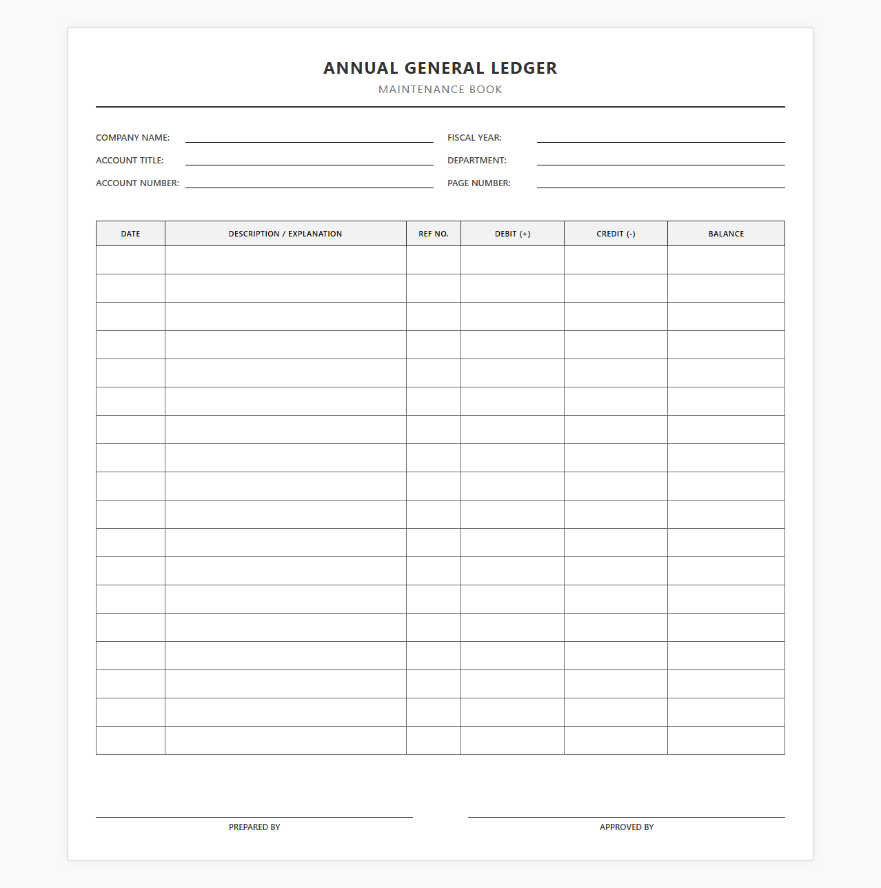 Annual General Ledger Maintenance Book