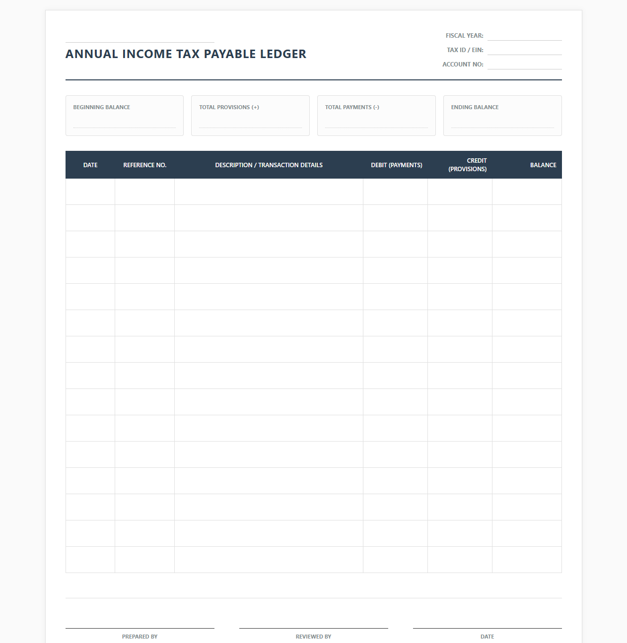 Annual Income Tax Payable Ledger
