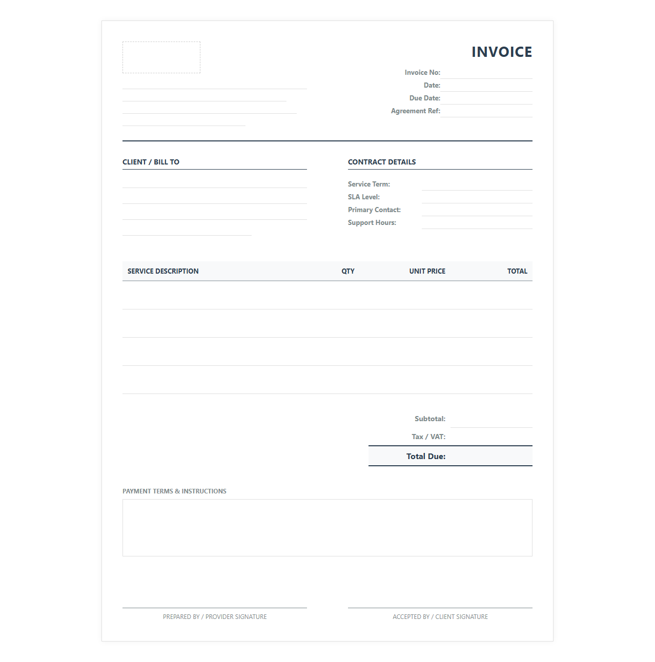 Annual IT Support Agreement Invoice Template