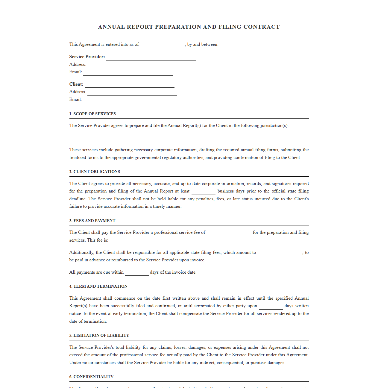 Annual Report Preparation and Filing Contract