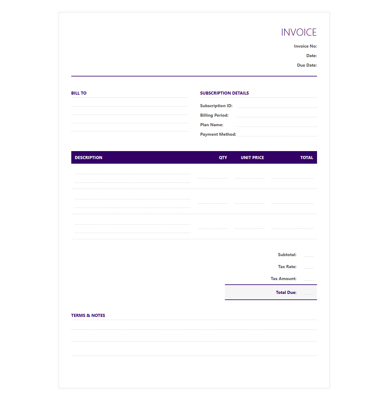Annual Software Subscription Invoice Form