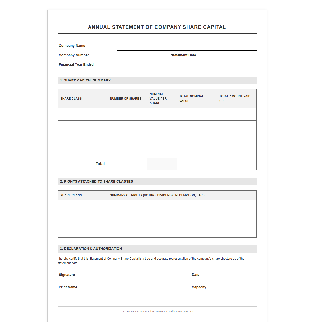 Annual Statement of Company Share Capital