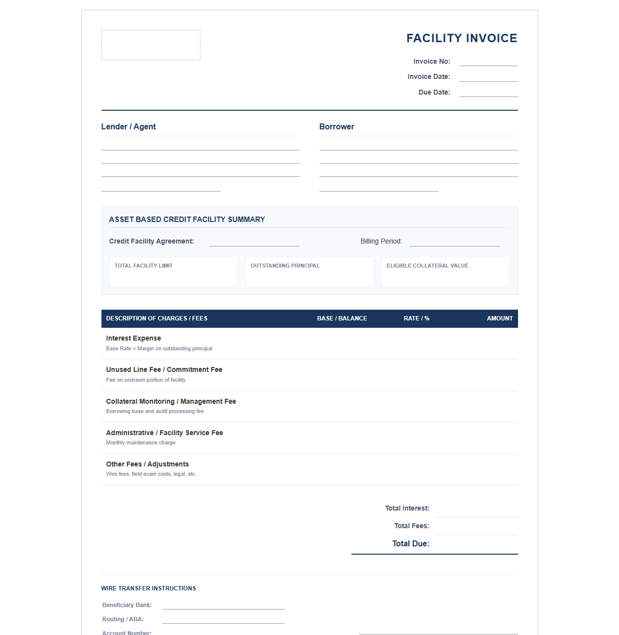 Asset Based Credit Facility Invoice Template