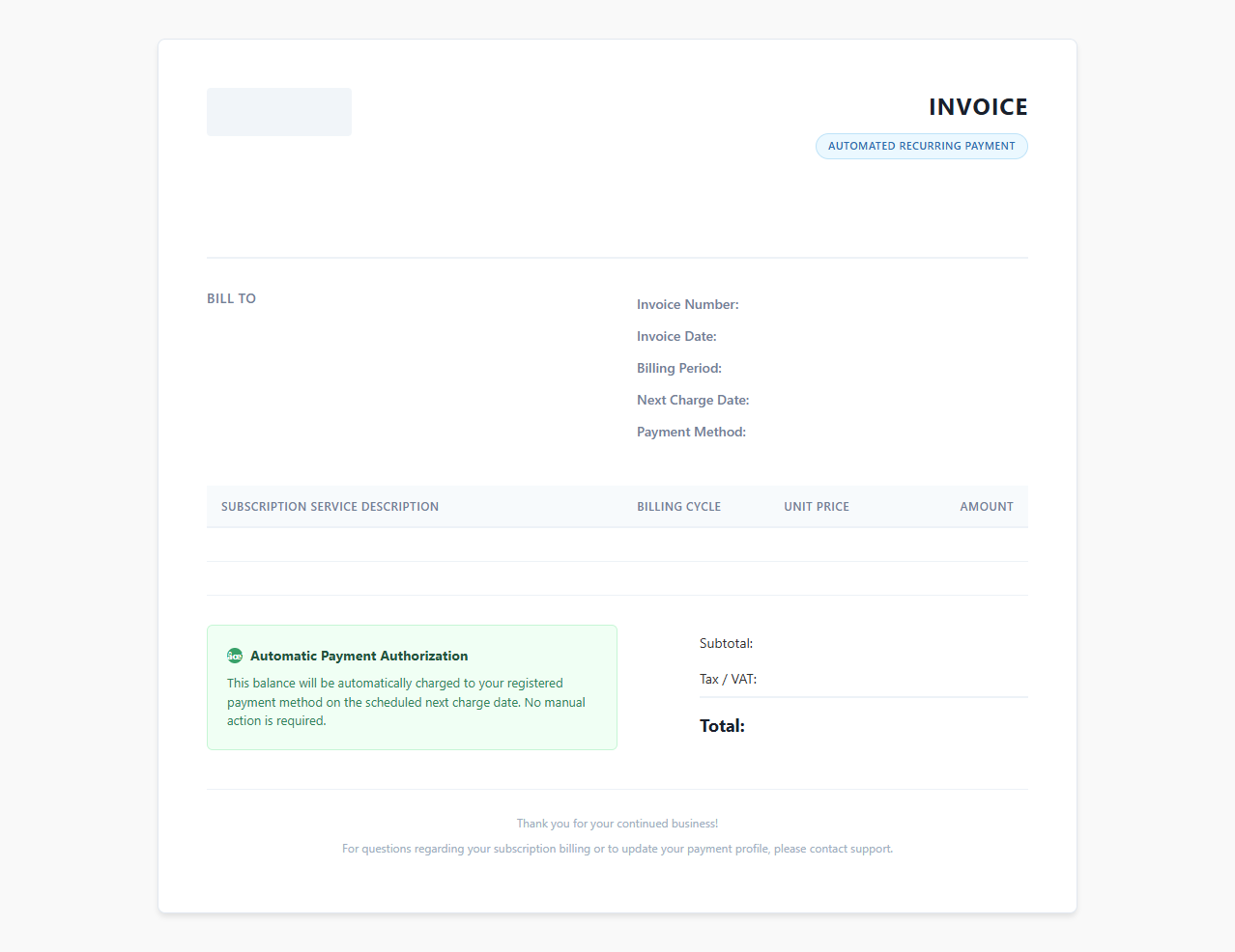 Automated Recurring Payment Invoice