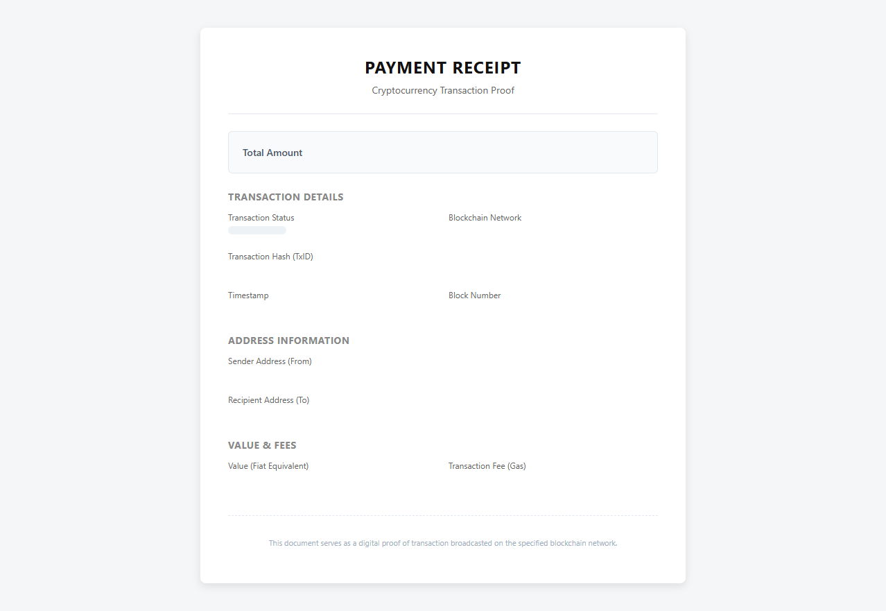 Blockchain Transaction Proof and Receipt Template