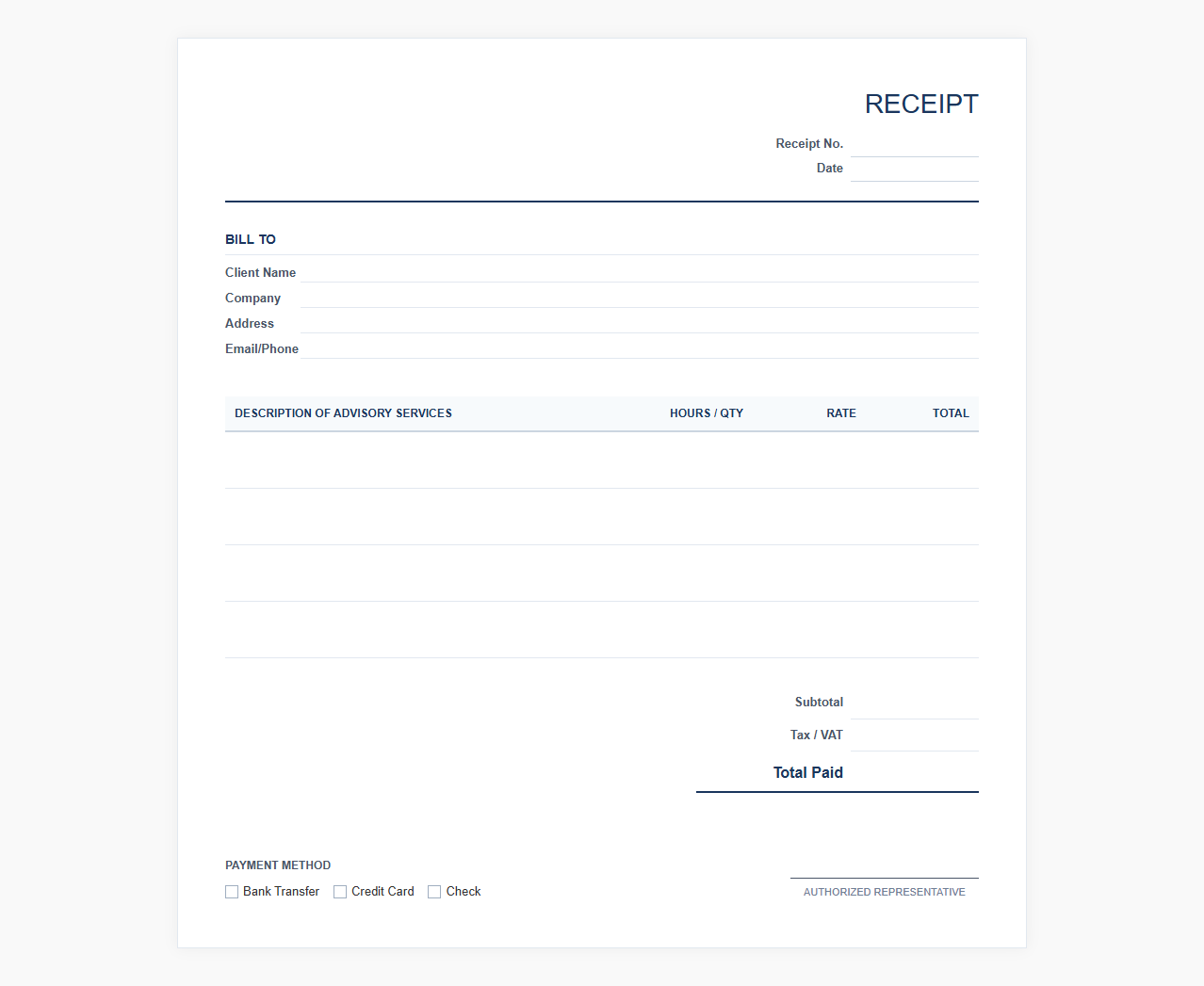 Business Advisory Services Receipt
