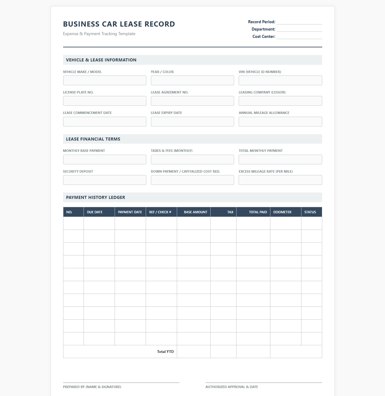 Business Car Lease Payment Record