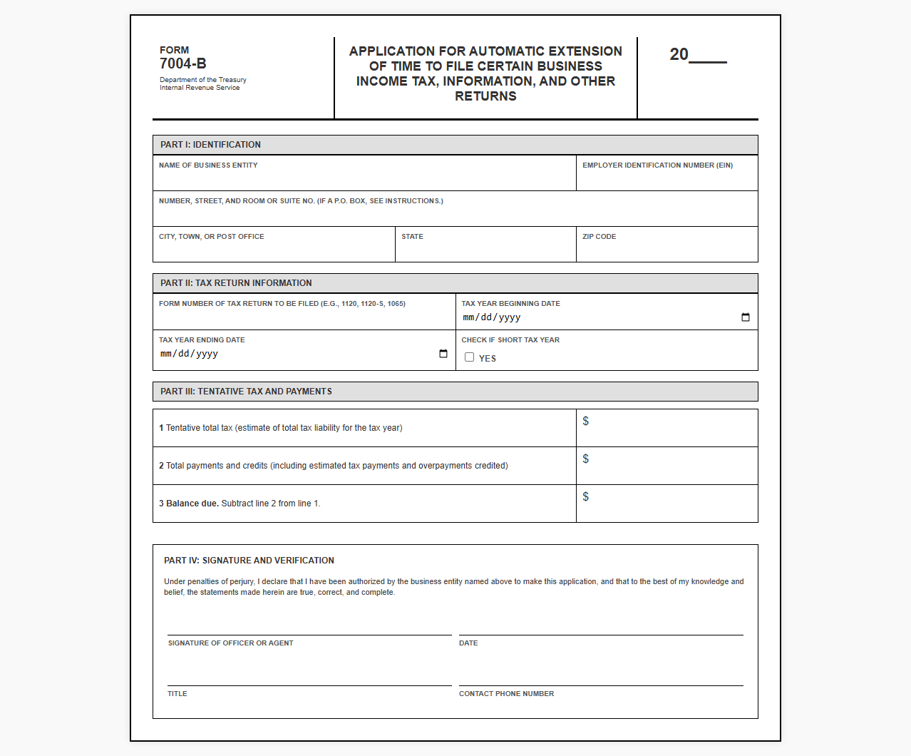 Business Entity Tax Return Extension Request Form