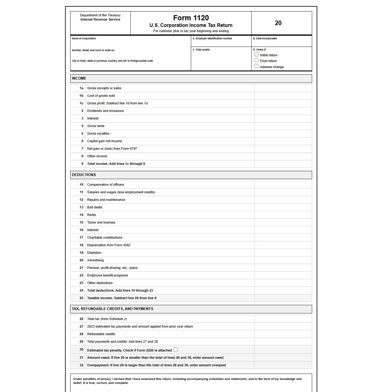 C Corporation Federal Tax Return Template