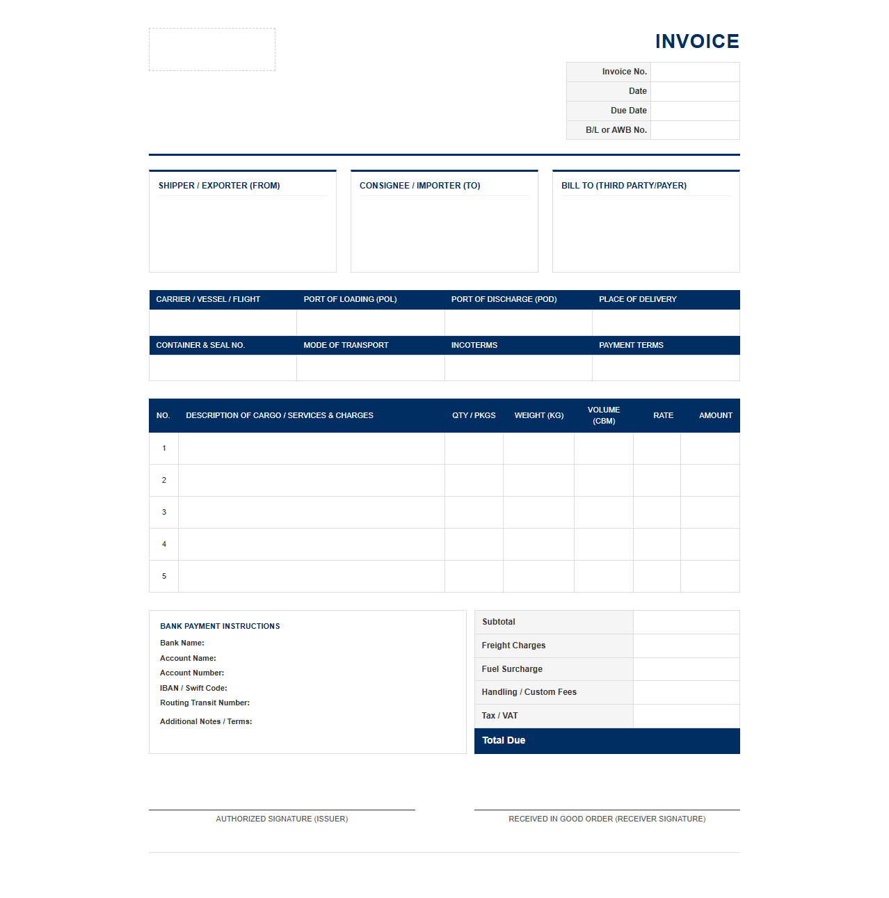 Cargo Transport and Logistics Invoice