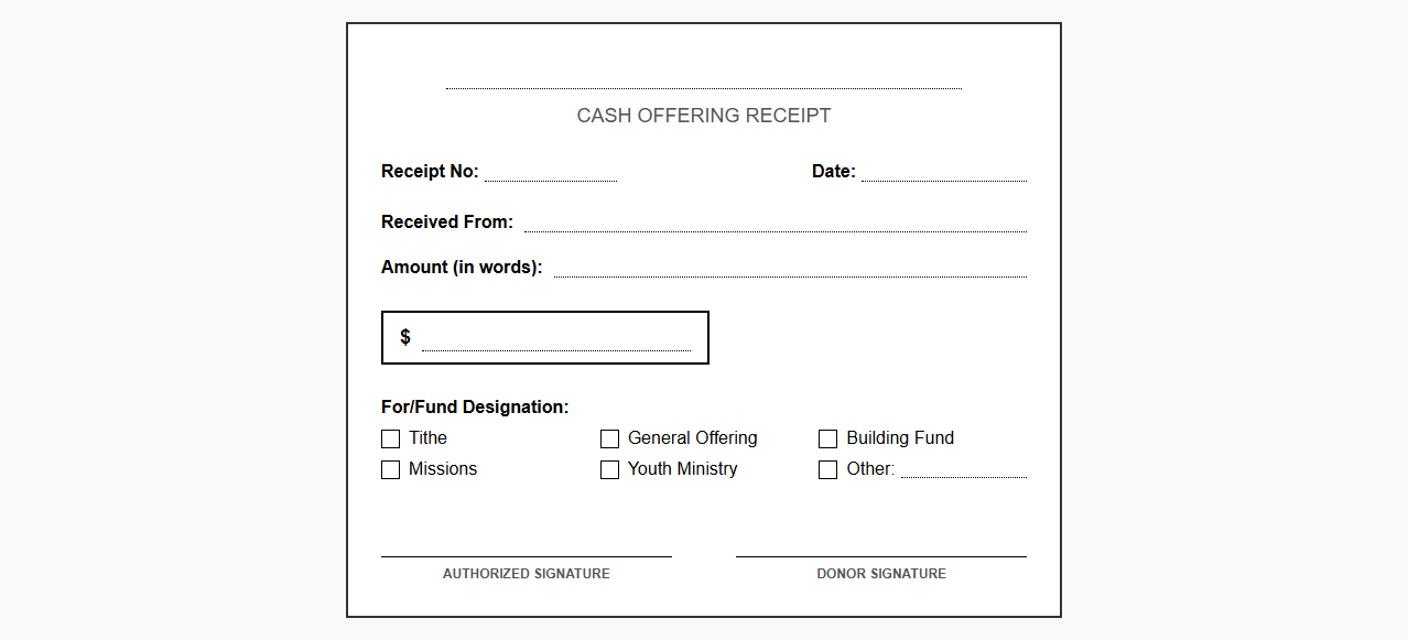 Cash Offering Receipt Template