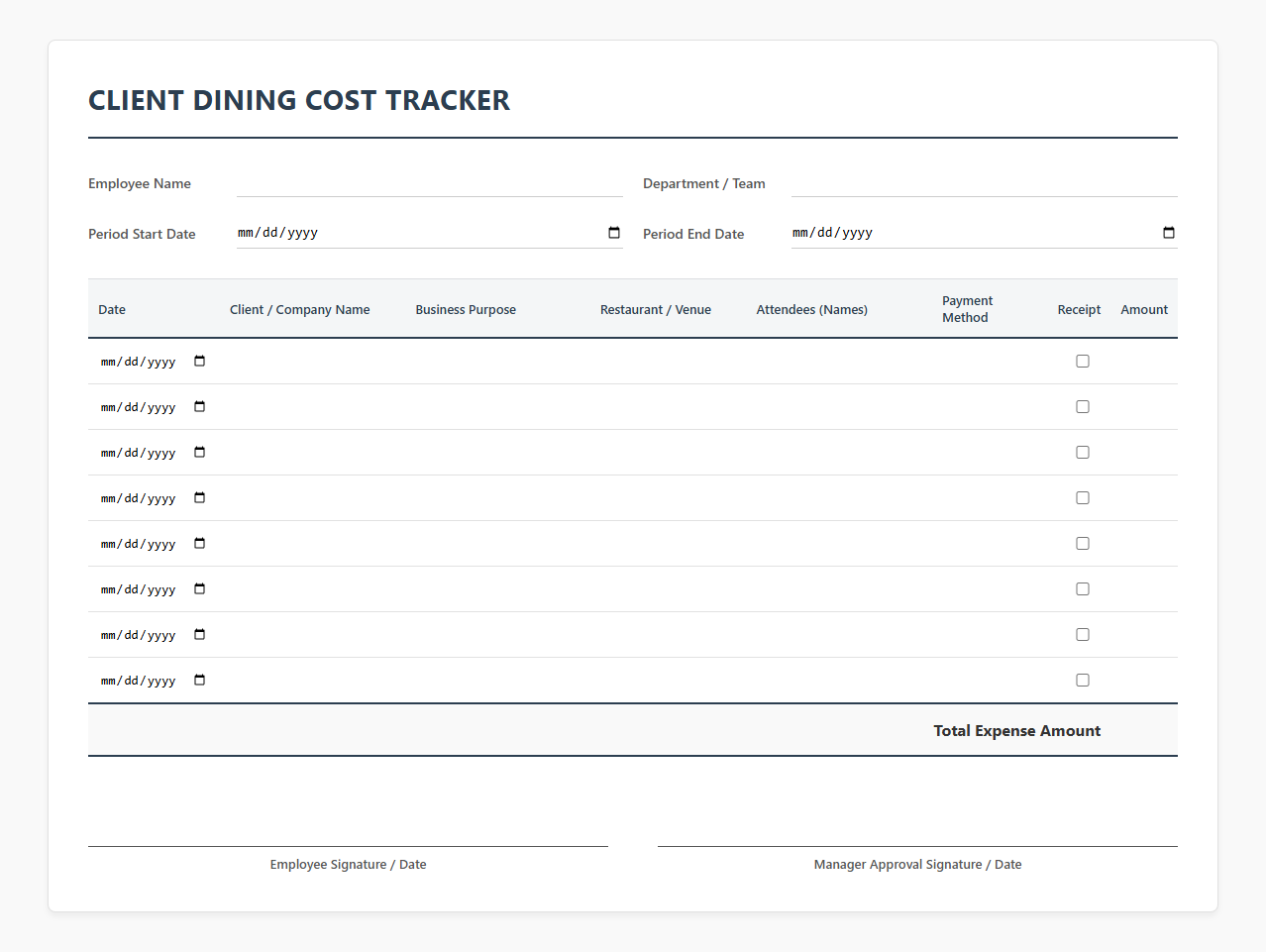 Client Dining Cost Tracker Template