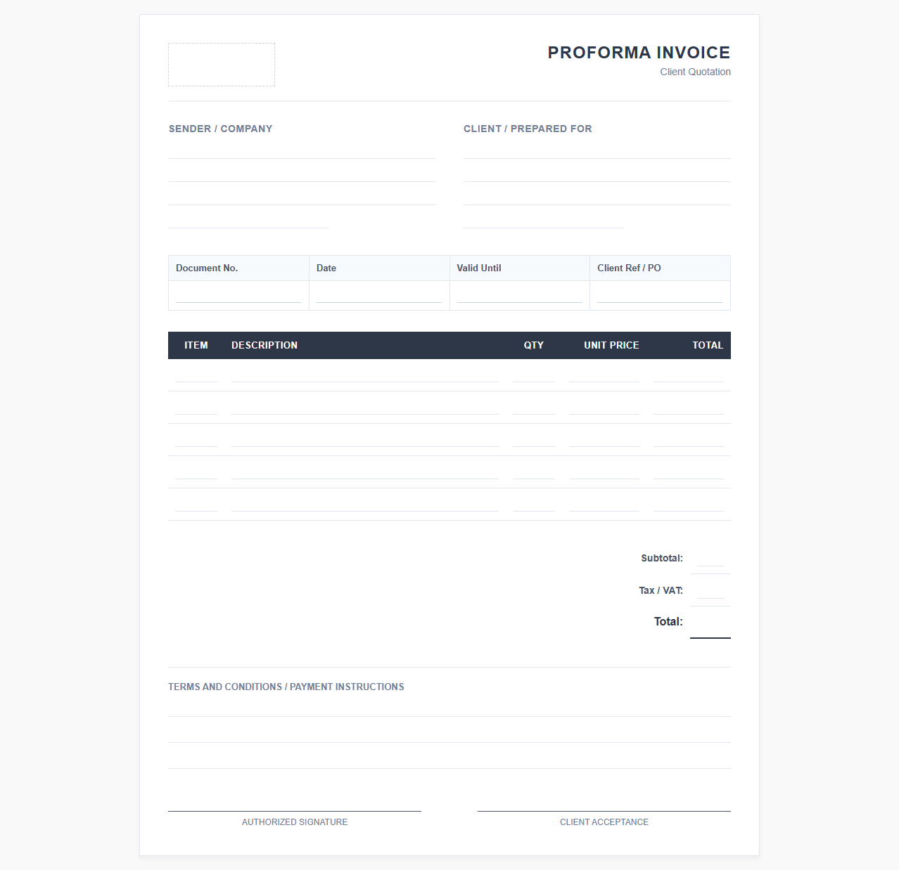 Client Quotation Proforma Statement Template