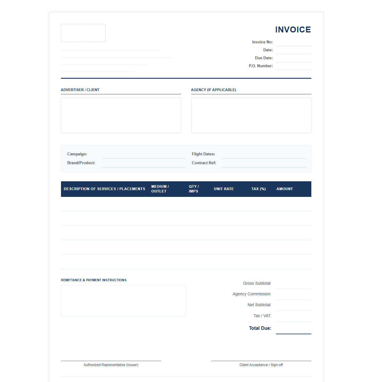 Commercial Advertising Services Invoice Template