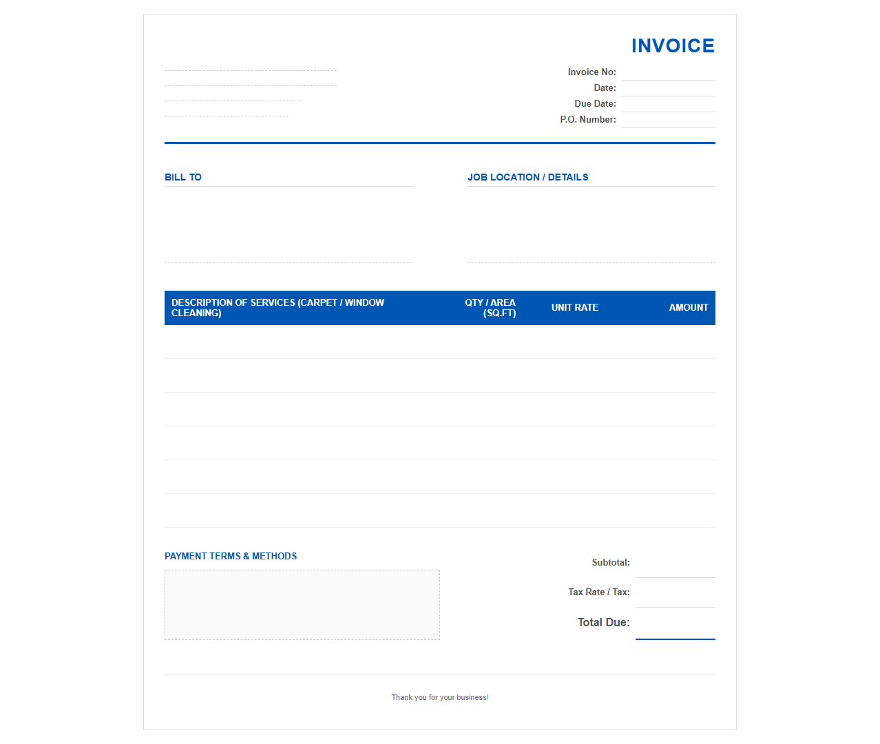 Commercial Carpet and Window Cleaning Invoice