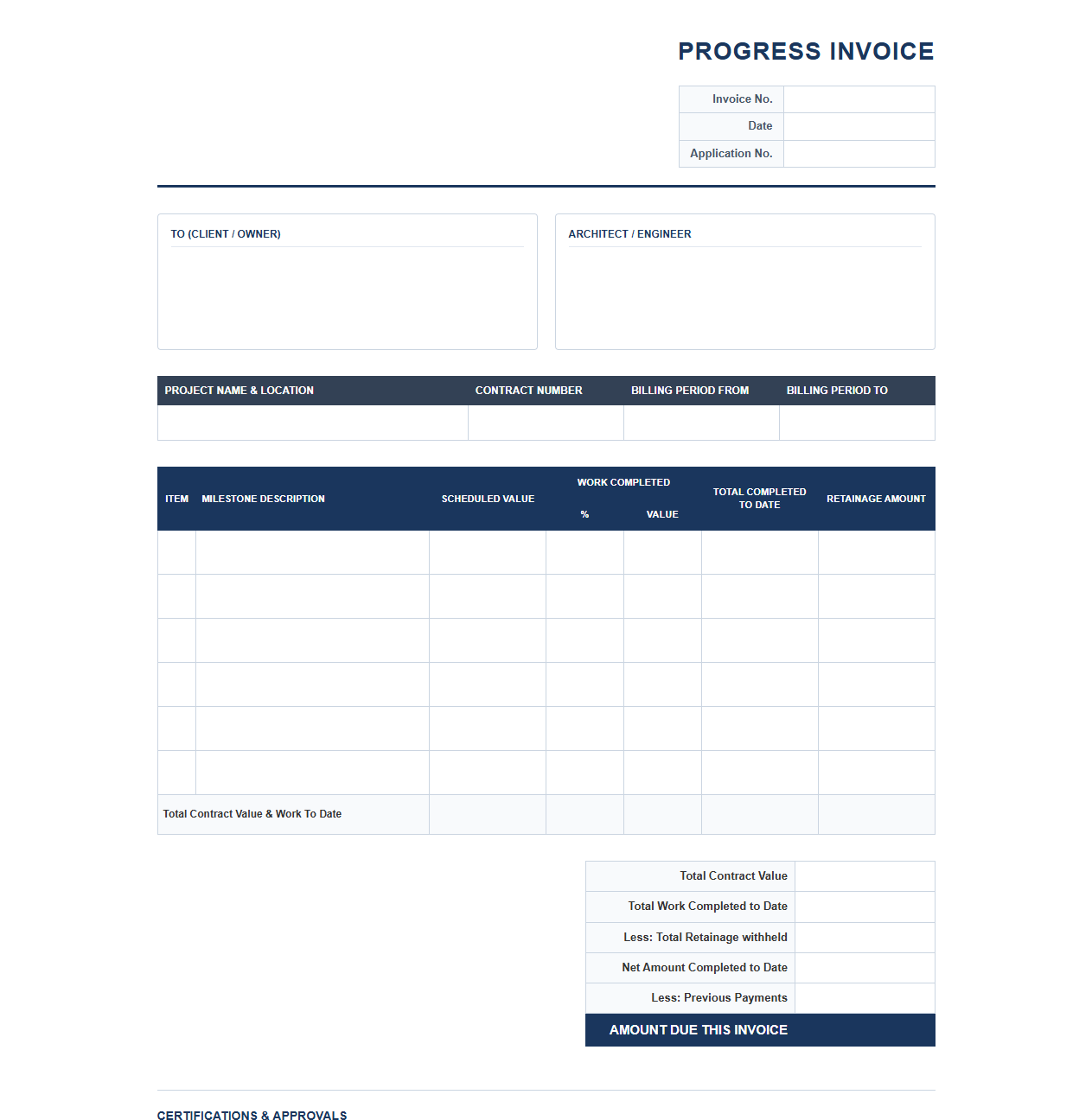 Commercial Construction Milestone Billing Invoice Template