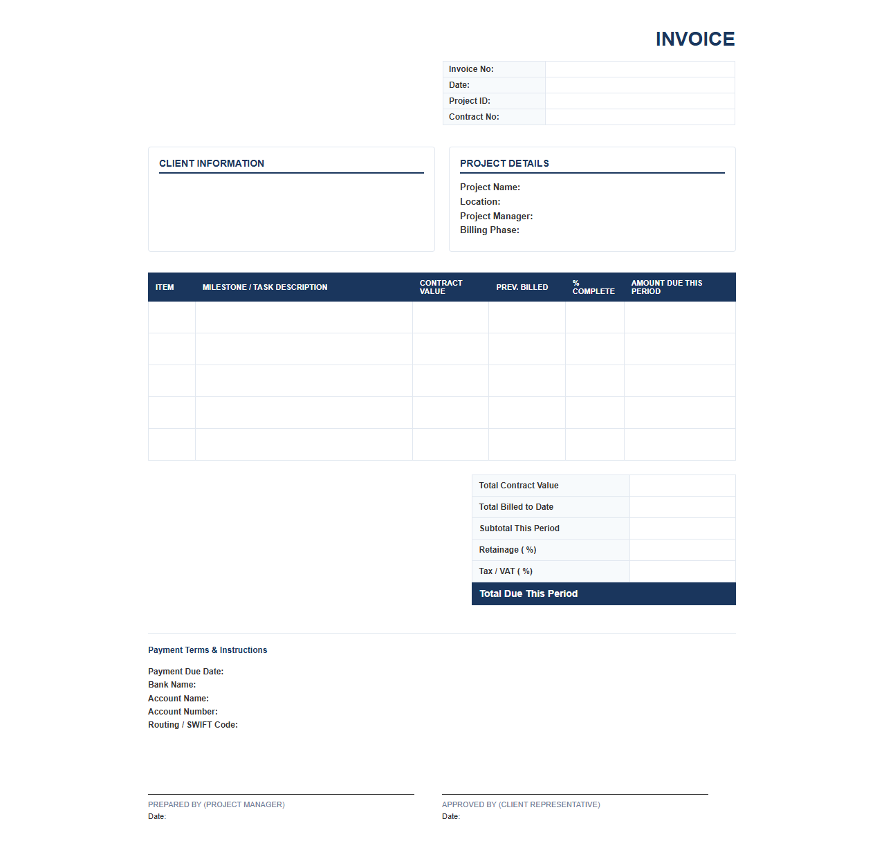 Commercial Project Milestone Billing Invoice Template
