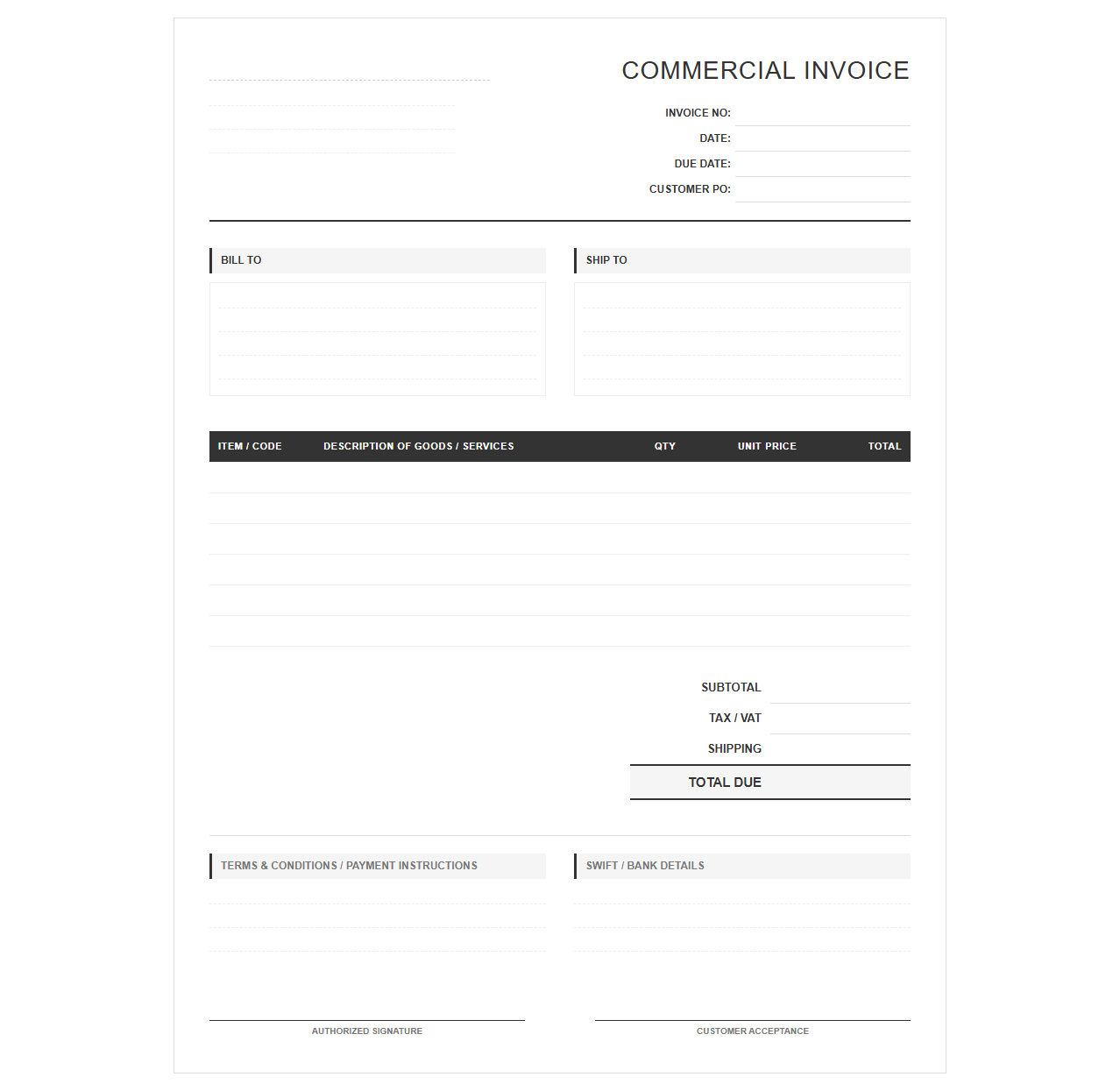 Commercial Services and Sales Invoice Template