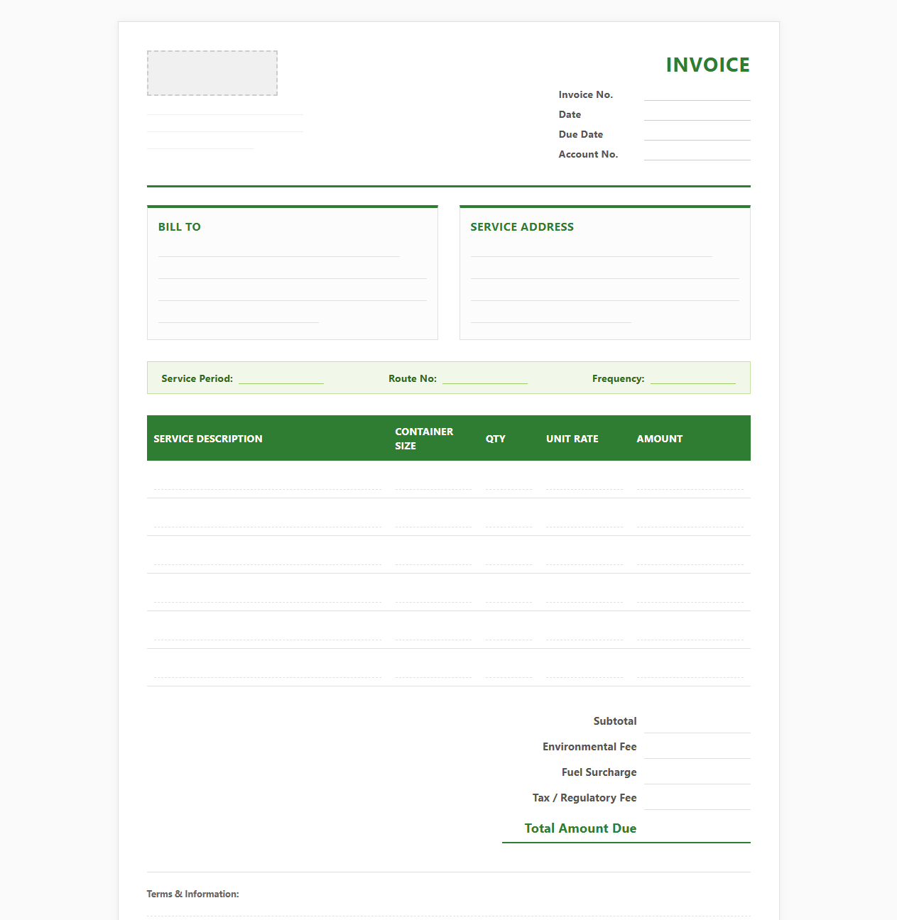Commercial Trash and Recycling Invoice