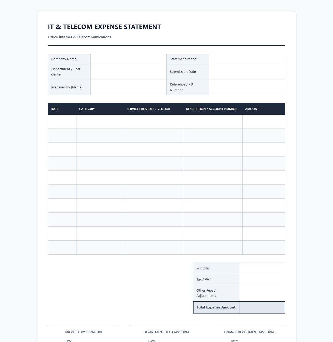 Company IT and Telecom Expense Statement