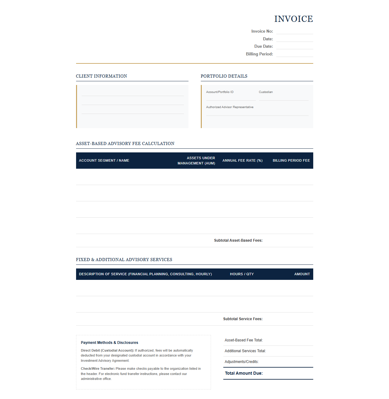Comprehensive Wealth Management Client Invoice