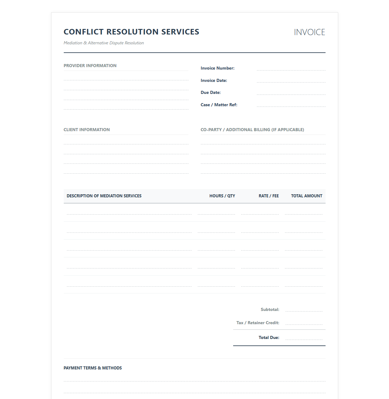 Conflict Resolution Services Invoice Template