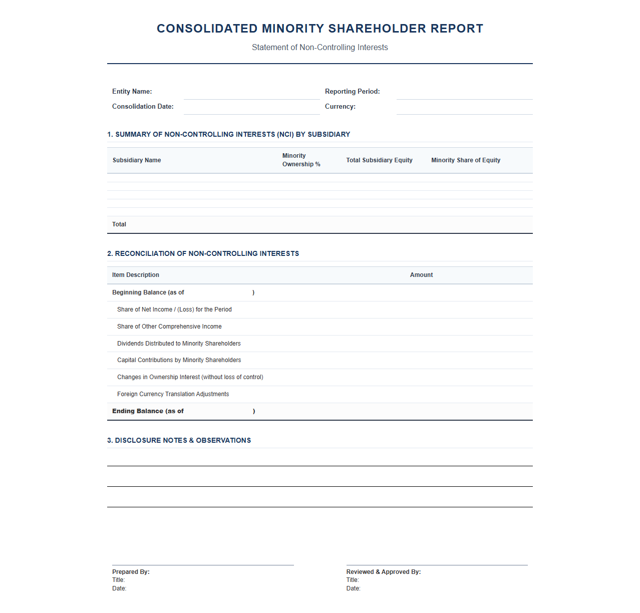 Consolidated Minority Shareholder Report Template