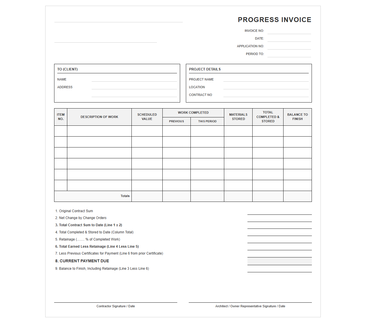 Construction Progress Invoice Template