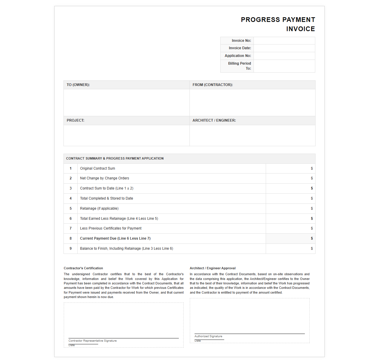 Construction Progress Payment Invoice