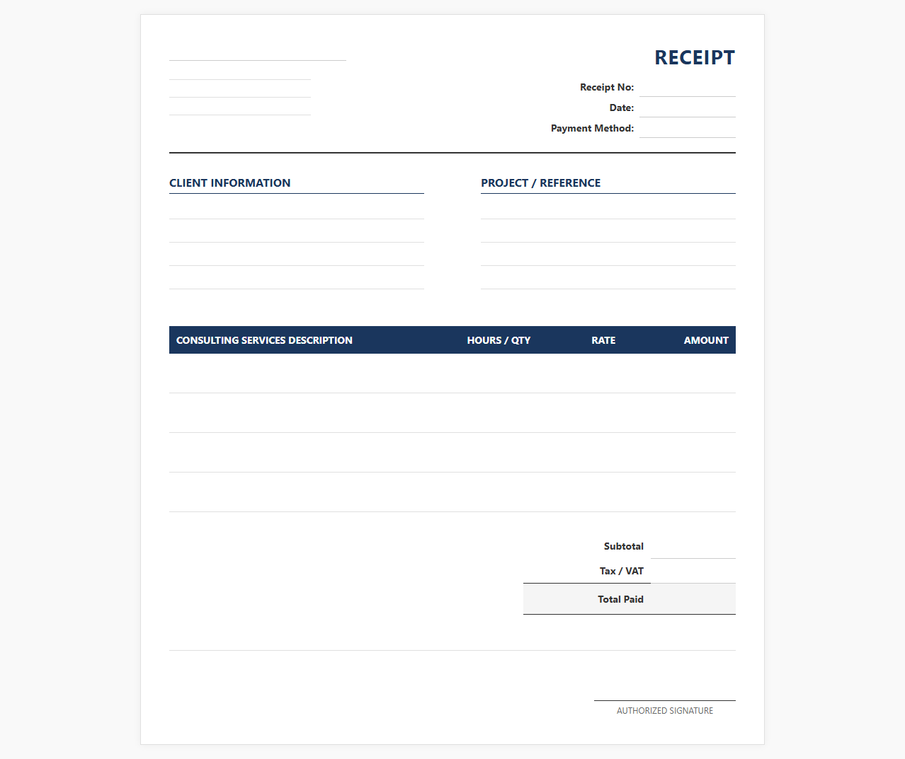 Consulting Services Payment Receipt Template