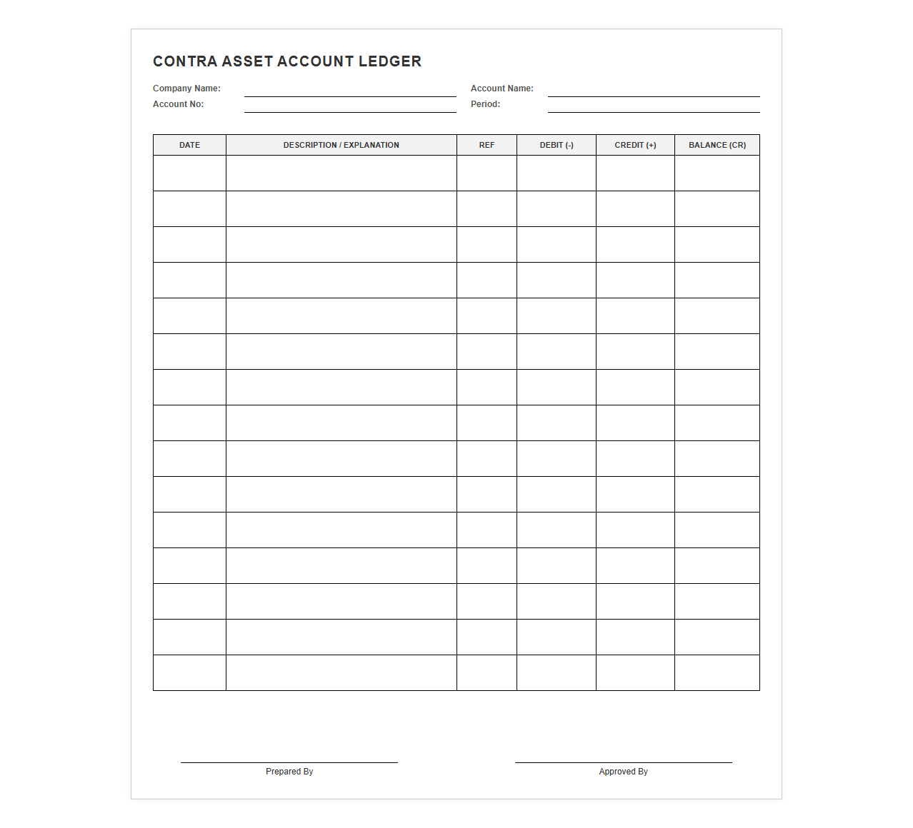 Contra Asset Account Ledger Statement Template
