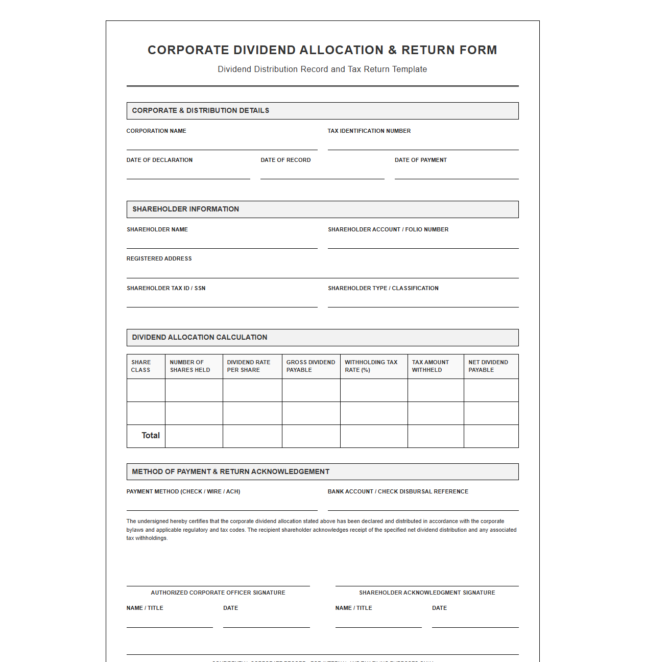 Corporate Dividend Allocation and Return Form